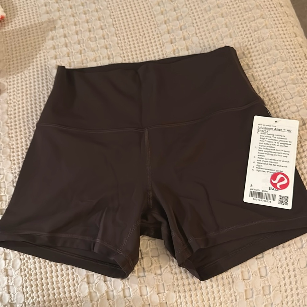 nwt lululemon align high rise 4” short, espresso, size 8